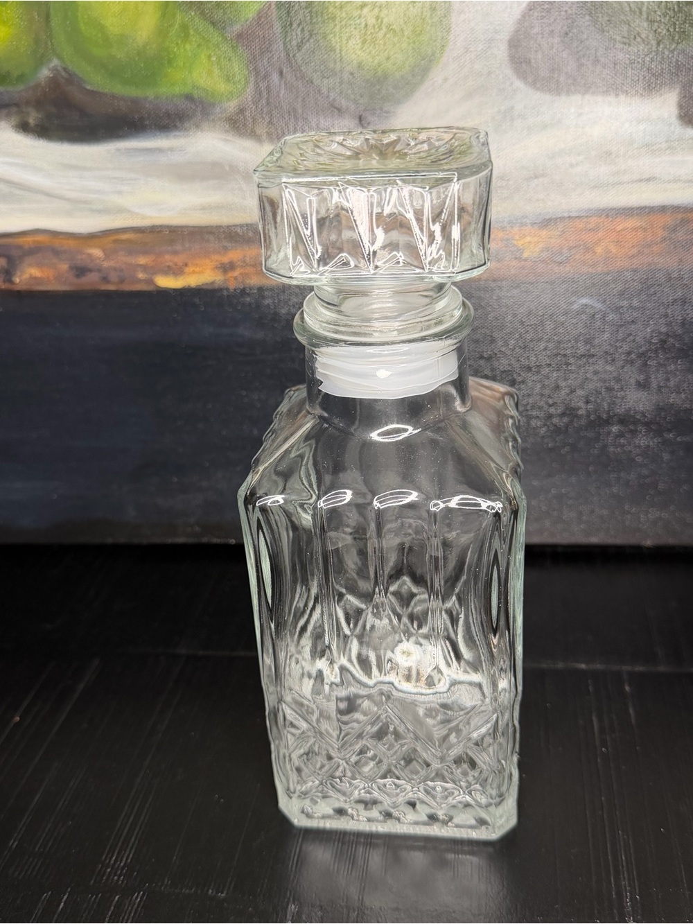 Clear Glass Square Decanter with Faceted Stopper - Home Dining